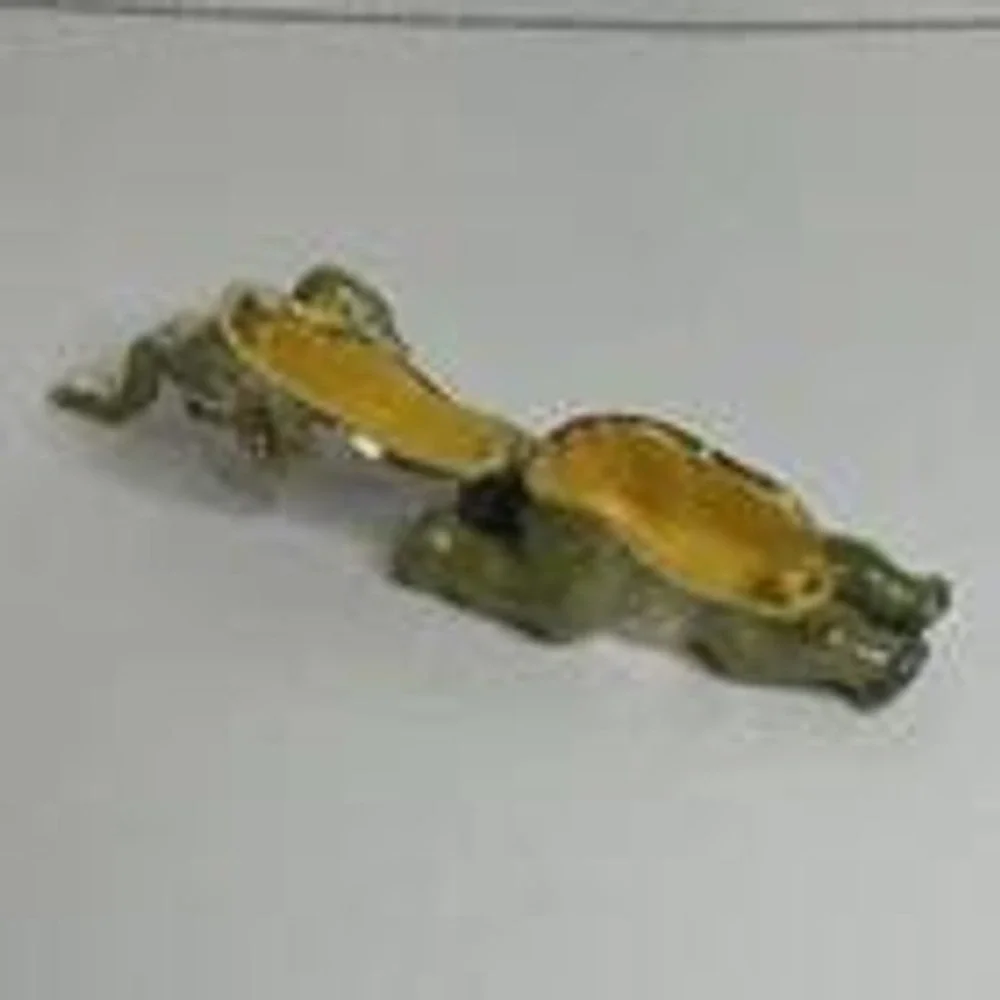 Enamel Elephant Green Gold Trunk Up Jeweled TRINKET BOX Jewelry Pills Rings 3.5